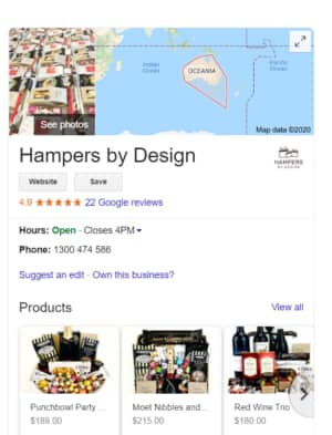 Hampers by Design Google My Business Listing